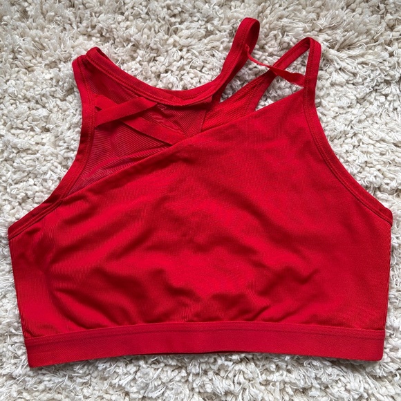Nike Other - Nike Red Longline Sports Bra Asymmetric Mesh Strappy Back Size L